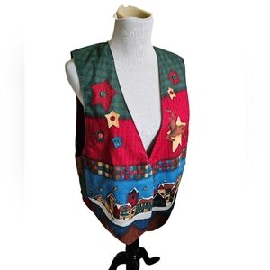 Colorful Festive Vest with Star and Village Design